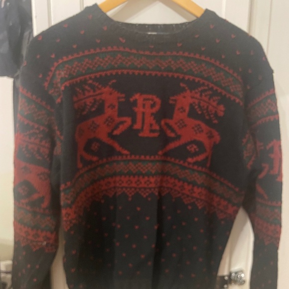 Rare Polo Ralph Lauren Vintage '90's Cotton Knit Reindeer holiday Sweater Sz S - Picture 2 of 7